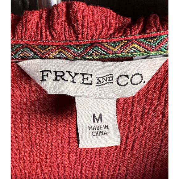 Frye & Co Brick Red Ruffle Collar Long Sleeve Blouse Medium - Picture 3 of 4